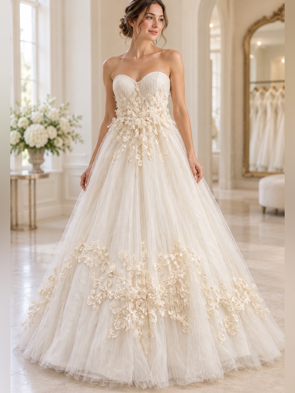 Matthew Christopher "Bijou" Tulle & Lace A-Line Strapless Wedding Dress Size 6